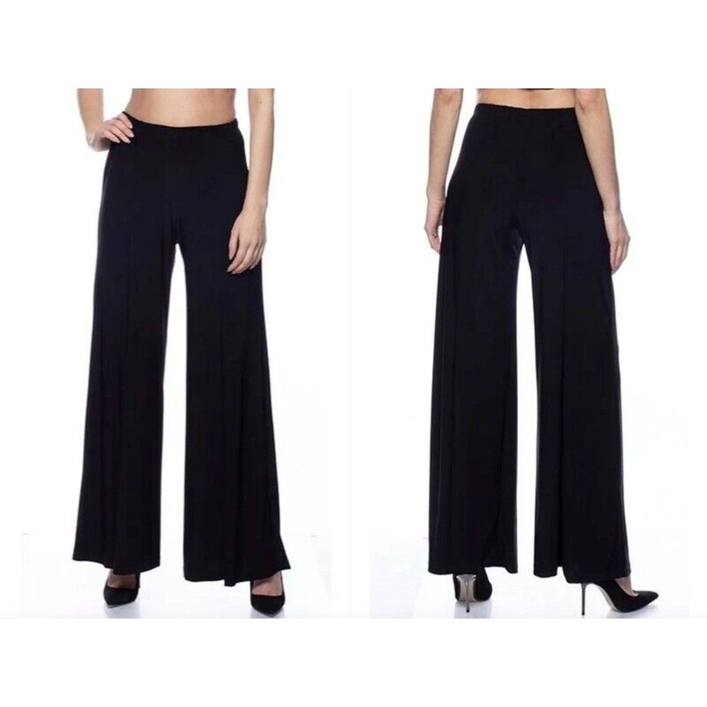 MARINA Black Women's FLARE WIDE LEG Pull-On elastic waist palazzo Pants Sz 12